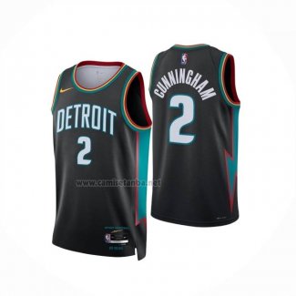 Camiseta Detroit Pistons Cade Cunningham NO 2 Ciudad 2025-26 Negro