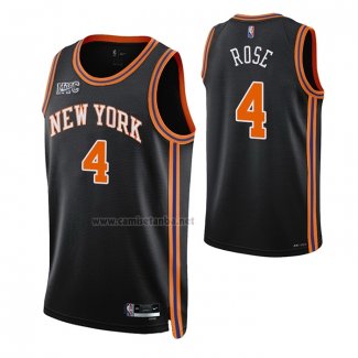 Camiseta New York Knicks Derrick Rose #4 Ciudad 2021-22 Negro