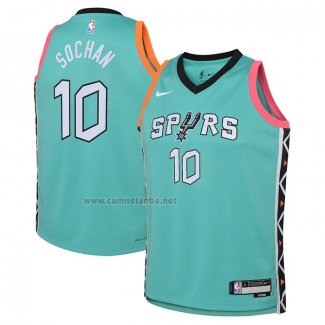 Camiseta Nino San Antonio Spurs Jeremy Sochan #10 Ciudad 2022-23 Verde