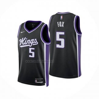 Camiseta Sacramento Kings DeAaron Fox NO 5 Icon 2024-25 Negro