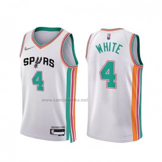 Camiseta San Antonio Spurs Derrick White #4 Ciudad 2021-22 Blanco