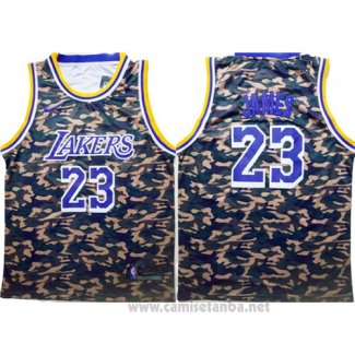 Camiseta Camuflaje Los Angeles Lakers Lebron James #23 Verde