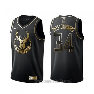 Camiseta Golden Edition Milwaukee Bucks Giannis Antetokounmpo #34 Negro