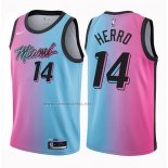 Camiseta Miami Heat Tyler Herro #14 Ciudad 2020-21 Azul Rosa