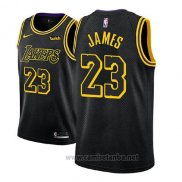 Camiseta Nino Los Angeles Lakers Lebron James #23 Ciudad 2017-18 Negro