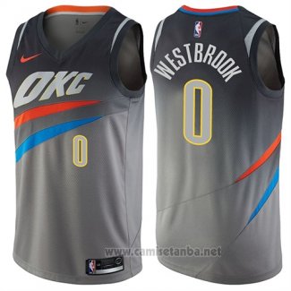 Camiseta Oklahoma City Thunder Russell Westbrook #0 Ciudad Gris