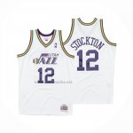 Camiseta Utah Jazz John Stockton NO 12 Mitchell & Ness 1991-92 Blanco