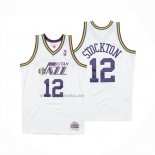 Camiseta Utah Jazz John Stockton NO 12 Mitchell & Ness 1991-92 Blanco