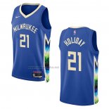 Camiseta Milwaukee Bucks Jrue Holiday #21 Ciudad 2022-23 Azul