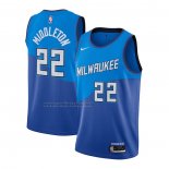 Camiseta Milwaukee Bucks Khris Middleton #22 Ciudad 2020-21 Azul