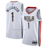 Camiseta New Orleans Pelicans Zion Williamson #1 Ciudad 2021-22 Blanco