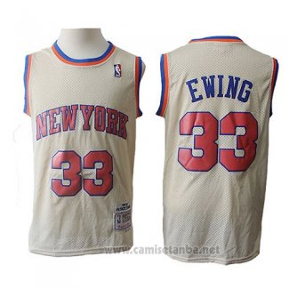 Camiseta New York Knicks Patrick Ewing #33 Retro Crema