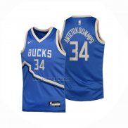 Camiseta Nino Milwaukee Bucks Giannis Antetokounmpo NO 34 Ciudad 2024-25 Azul