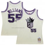 Camiseta Sacramento Kings Jason Williams NO 55 Mitchell & Ness Chainstitch Crema