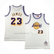 Camiseta Los Angeles Lakers Lebron James #23 Mitchell & Ness Chainstitch Crema