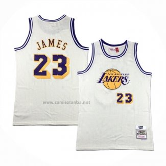 Camiseta Los Angeles Lakers Lebron James #23 Mitchell & Ness Chainstitch Crema