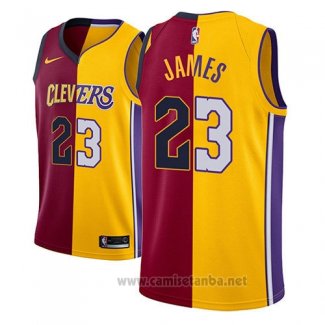 Camiseta Los Angeles Lakers Lebron James #23 Split 2018 Oro