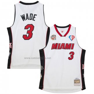 Camiseta Miami Heat Dwyane Wade #3 Mitchell & Ness 2003-19 Blanco