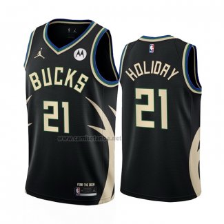 Camiseta Milwaukee Bucks Jrue Holiday #21 Statement 2022-23 Negro