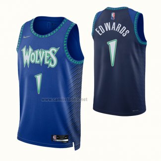 Camiseta Minnesota Timberwolves Anthony Edwards #1 Ciudad 2021-22 Azul