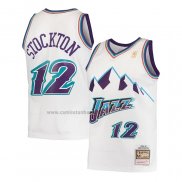 Camiseta Nino Utah Jazz John Stockton NO 12 Hardwood Classics Throwback 1996-97 Blanco