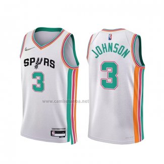 Camiseta San Antonio Spurs Keldon Johnson #3 Ciudad 2021-22 Blanco