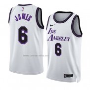 Camiseta Los Angeles Lakers LeBron James #6 Ciudad 2022-23 Blanco