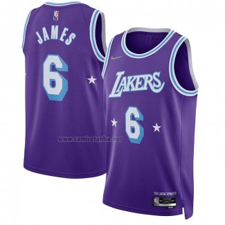 Camiseta Los Angeles Lakers LeBron James #6 Ciudad Edition 2021-22 Violeta