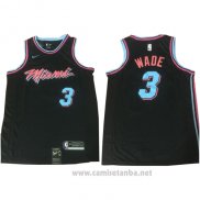 Camiseta Miami Heat Wade #3 Ciudad 2017-18 Negro Azul