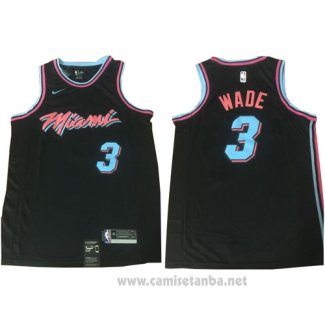 Camiseta Miami Heat Wade #3 Ciudad 2017-18 Negro Azul