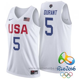 Camiseta USA 2016 Kevin Durant #5 Blanco