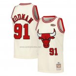 Camiseta Chicago Bulls Dennis Rodman NO 91 Mitchell & Ness Chainstitch Crema