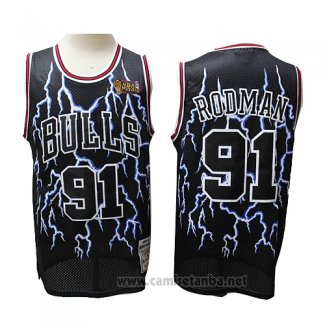 Camiseta Lightning Chicago Bulls Dennis Rodman #91 Negro