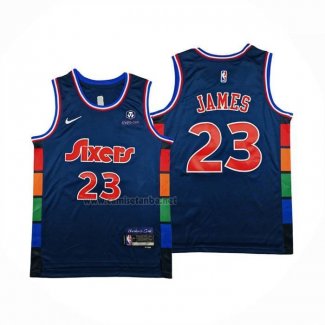 Camiseta Philadelphia 76ers LeBron James NO 23 Ciudad 2021-22 Azul