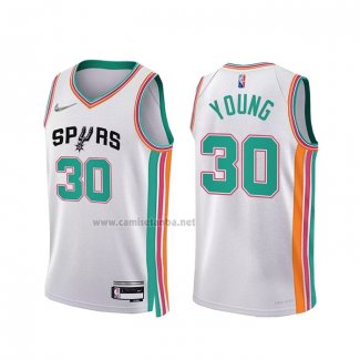 Camiseta San Antonio Spurs Thaddeus Young #30 Ciudad 2021-22 Blanco