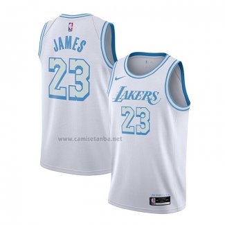 Camiseta Los Angeles Lakers Lebron James #23 Ciudad 2020-21 Blanco