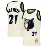 Camiseta Minnesota Timberwolves Kevin Garnett NO 21 Mitchell & Ness Chainstitch Crema
