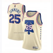 Camiseta Philadelphia 76ers Ben Simmons #25 Earned 2020-21 Crema