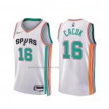 Camiseta San Antonio Spurs Devontae Cacok #16 Ciudad 2021-22 Blanco