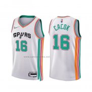 Camiseta San Antonio Spurs Devontae Cacok #16 Ciudad 2021-22 Blanco