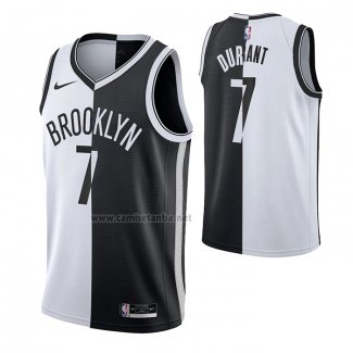 Camiseta Brooklyn Nets Kevin Durant #7 Split Negro Blanco