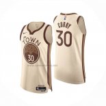 Camiseta Golden State Warriors Stephen Curry NO 30 Ciudad Authentic 2025-26 Crema