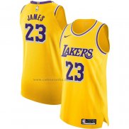 Camiseta Los Angeles Lakers LeBron James #23 Icon Autentico Amarillo