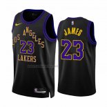 Camiseta Los Angeles Lakers Lebron James #23 Ciudad 2023-24 Negro