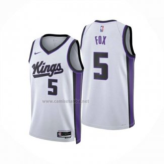 Camiseta Sacramento Kings DeAaron Fox NO 5 Association 2024-25 Blanco