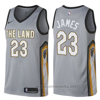 Camiseta Cleveland Cavaliers Lebron James #23 Ciudad Gris