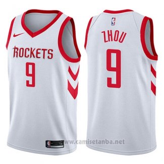 Camiseta Houston Rockets Zhou Qi #9 Swingman Association 2017-18 Blanco