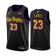 Camiseta Los Angeles Lakers Lebron James #23 Ciudad 2019-20 Negro