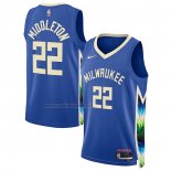 Camiseta Milwaukee Bucks Khris Middleton #22 Ciudad 2022-23 Azul