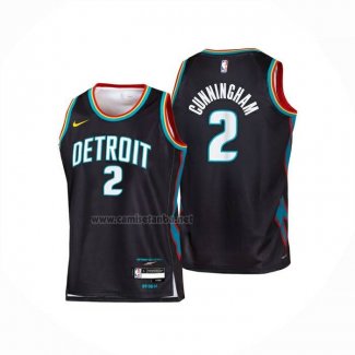 Camiseta Nino Detroit Pistons Cade Cunningham NO 2 Ciudad 2025-26 Negro